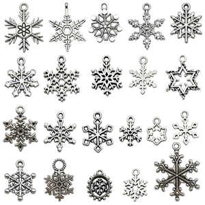 Set mit 19 Vintage-Schneeflocken-Anhängern aus Zinklegierung für DIY-Schmuck