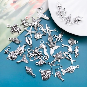 Silver alloy ocean charms set with turtles and starfish for DIY jewelry making