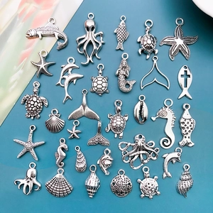 Vintage Marine Theme Zinc Alloy Charms Mix Sea Turtle Starfish Mermaid Shell Pendants For DIY Bracelet Necklace Jewelry Making