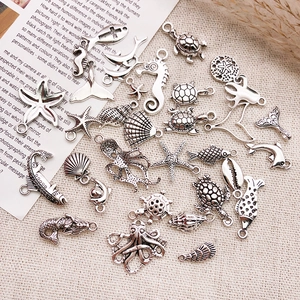 Mixed set of ocean-themed tibetan silver alloy charms for DIY jewelry making