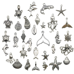 30pcs antique silver alloy marine charms featuring sea turtles dolphins and seashells