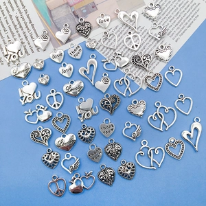 Silver alloy heart pendants collection for DIY jewelry making with love engravings