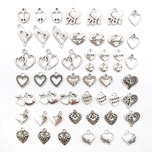 Antique silver alloy heart charms collection for DIY jewelry necklaces and bracelets
