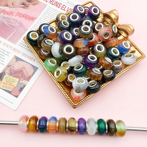 Macro detail of gradient cat-eye large hole beads for DIY charm bracelets and jewelry