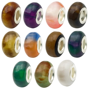 11 colorful cat-eye resin large hole beads with metal core for DIY European bracelets