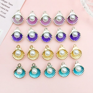 Seashell Artificial Pearl Zinc Alloy Pendant Charm Ocean Theme Drip Oil For DIY Necklace Bracelet Earring Jewelry Making Accessory