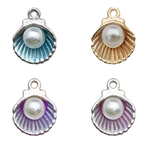 Alloy shell pendants with pearls in various colors for DIY jewelry making and crafts