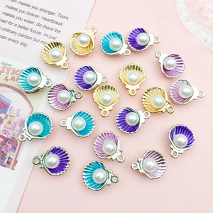 Alloy shell pendants with pearls for DIY jewelry making in various pastel colors