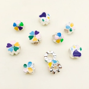Alloy Enamel Large Hole Beads Mixed Colorful Flower Butterfly Cat Paw Charms For DIY Bracelet Necklace Jewelry Accessories