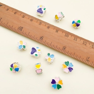 DIY colorful enamel beads with flowers and hearts on silver base for jewelry making