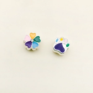 Colorful enamel heart-petal flower and cute animal paw print beads for DIY bracelets