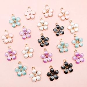 Colorful five-petal flower enamel pendants with gold-plated alloy base for DIY jewelry