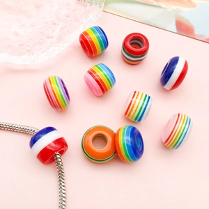 Regenbogen Gestreifte Harzperlen mit großem Loch für DIY Schmuck und Armbänder