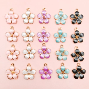 DIY Jewelry Accessories Cherry Blossom Alloy Enamel Pendants Korean Style K-Gold Color Flower Charms For Necklaces Making