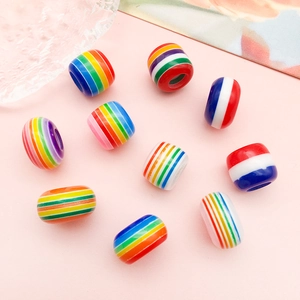 Regenbogen Gestreifte Harz Perlen Mit Großem Loch Runde Fass Abstandsperlen Für DIY Schmuckherstellung Armband Halskette