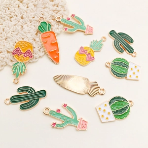 Cute enamel cactus and fruit charms for DIY jewelry making with gold plated finish
