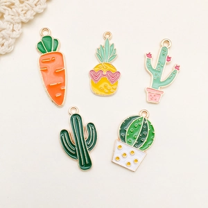 5-piece DIY charm set featuring colorful enamel cactus, pineapple, and carrot pendants