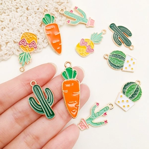 Cute cartoon cactus and fruit alloy enamel pendants for DIY jewelry making and earrings