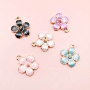 Colorful five-petal flower alloy pendants for DIY jewelry making in multiple colors