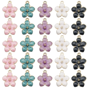 25Pcs colorful five-petal alloy flower charms with gold edges for DIY jewelry making