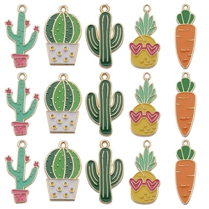 DIY colorful alloy enamel cactus and pineapple pendants for fashion jewelry making