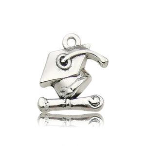 Silver graduation cap and diploma charm with reflective finish for DIY jewelry