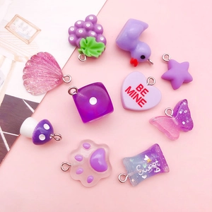 Purple Resin DIY Jewelry Making Charms Grapes Shell Cat Paw Star Heart Shapes Pendant Only For Keychain Bracelet Necklace