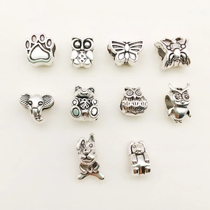 Antique Silver Alloy Large Hole Beads For DIY Snake Chain Bracelet Making Owl Butterfly Animal Charms Jewelry Accessories