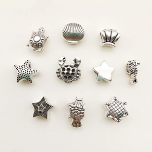 Perles à Large Trou en Alliage de Zinc Thème Océan Rétro Argent Antique Tortue Étoile de Mer Coquille Tournesol Accessoire Bijoux DIY