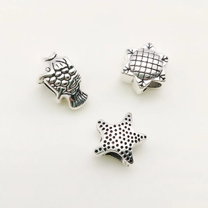 Set de perles à gros trous en alliage avec poisson, tournesol et étoile de mer pour bijoux