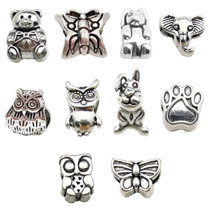 DIY silver snake chain bracelet charms set with owl and elephant animal pendants