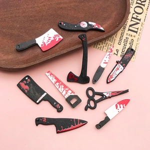 Breloques d'Armes Sanglantes d'Halloween en Acrylique Couperet d'Horreur Couteau Scie Hache Ciseaux Accessoires de Bijoux DIY