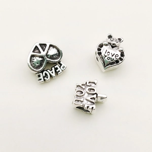 Silver alloy DIY beads featuring peace heart charms and love you bear for bracelets