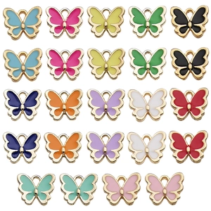 Set of 24 colorful butterfly alloy enamel charms with gold metal edges for DIY jewelry making