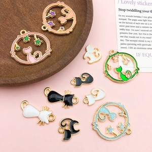 Starry sky themed cute cat alloy charms for DIY jewelry making in assorted colors