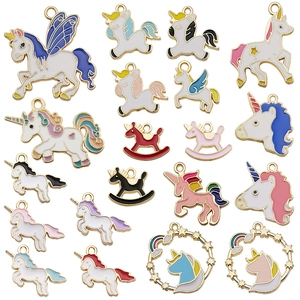 Assorted unicorn enamel alloy charms for DIY jewelry making with gold-plated finishes