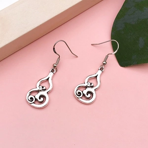 Vintage S925 silver dragon style hulu earrings with intricate cloud patterns and black finish