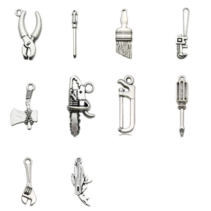 Set mit 10 Vintage-Werkzeuganhängern aus Silber für DIY-Schmuck mit Zange und Säge