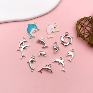 Dolphin alloy charms in silver and colorful enamel for DIY necklaces and earrings