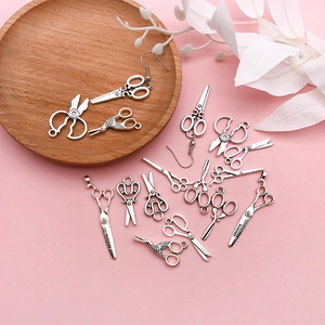 Vintage-Schere Anhänger und Ohrringe aus Silberlegierung für DIY-Schmuck
