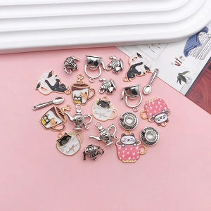 Cute tea cup cat enamel charms for DIY jewelry making of necklaces and bracelets