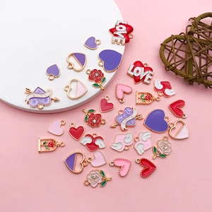 Selection of heart-shaped DIY alloy enamel charms for necklace and jewelry making