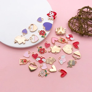 DIY Heart and Rose Alloy Drip Oil Charm Set for Custom Necklaces and Jewelry Making