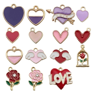 DIY colorful alloy heart and rose enamel pendants with gold plating for jewelry making