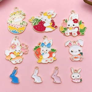 Breloques Émaillées de Lapin de Pâques en Alliage Pendentifs de Lapin pour Fabrication de Bijoux DIY Collier Bracelet Design Carotte Fleur