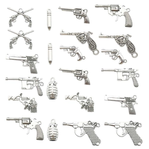 Retro antique silver weapon charms including guns and bullets for DIY jewelry making