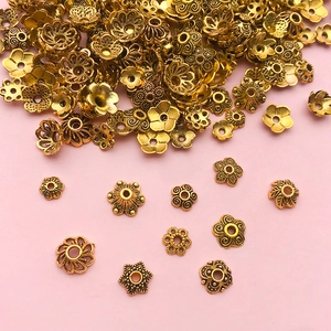 Coupelles à Perles en Fleur Alliage de Zinc Or Antique Perles d'Espacement Florales Creuses pour Création de Bijoux DIY