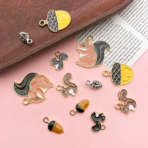 Alloy Enamel Squirrel Pinecone Acorn Charms For Jewelry Making DIY Earring Keychain Autumn Thanksgiving Animal Pendants