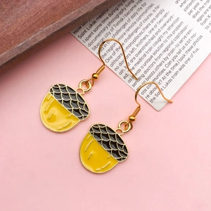 Creative squirrel acorn earrings with S925 silver hooks and yellow enamel finish