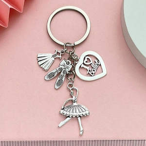 Silver ballerina keychain set featuring ballet shoes and I Heart Ballet heart pendant